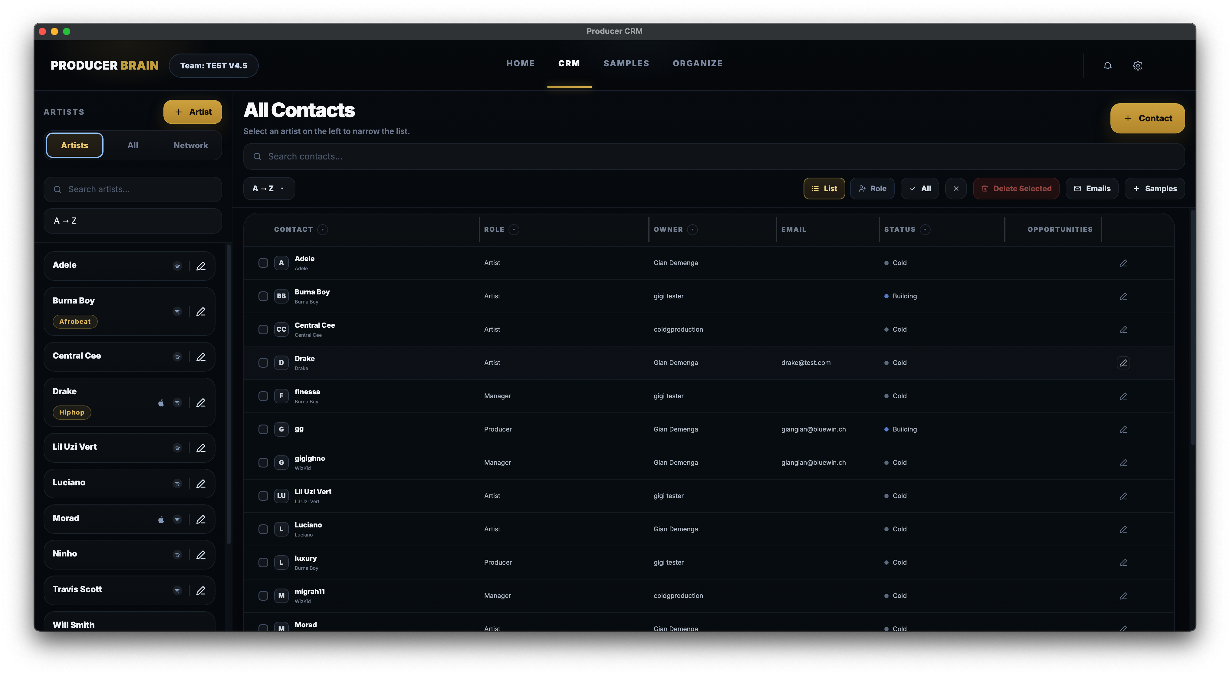 Producer Brain CRM – Artist- und Kontaktverwaltung mit Touchpoint-Historie für Musikproduzenten